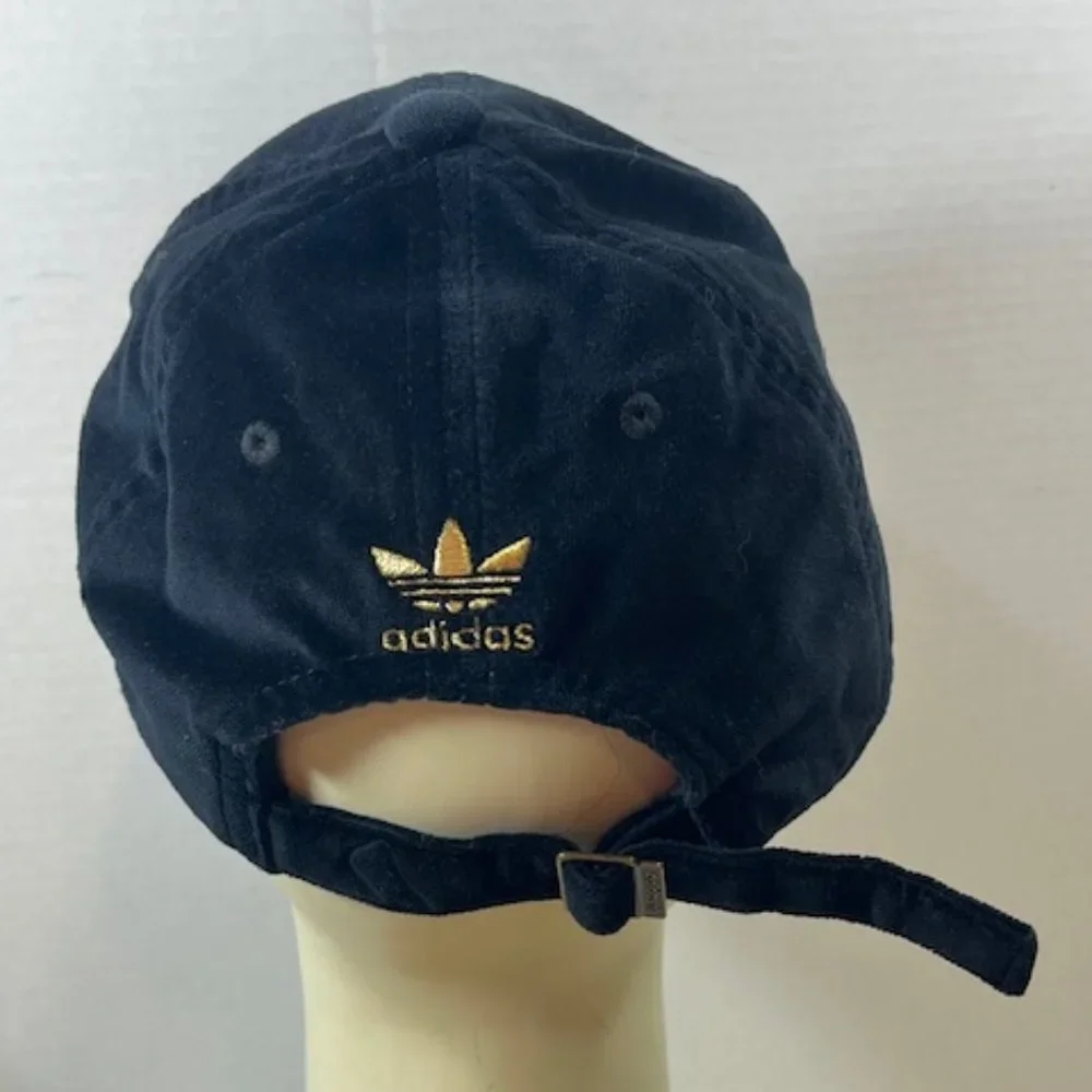 Black Velvet Adidas Cotton Gold Trefoil Embroidered Logo Adjustable Cap Hat